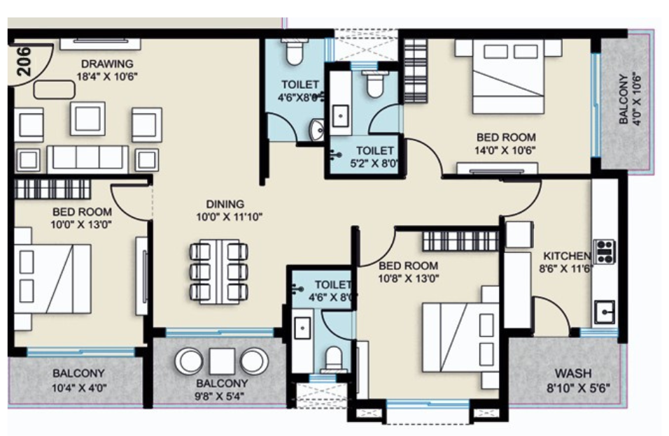 Click me 3BHK Floor Plan